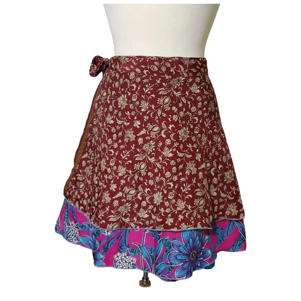 Urban Nomad Reversible Wrap Skirt Floral Silk Boho Multicolor One Size